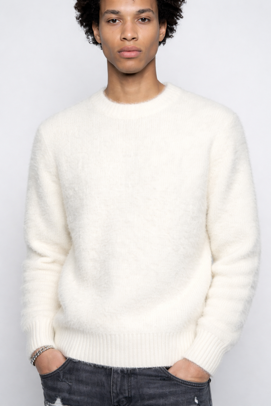 WHITE MOHAIR SWEATER