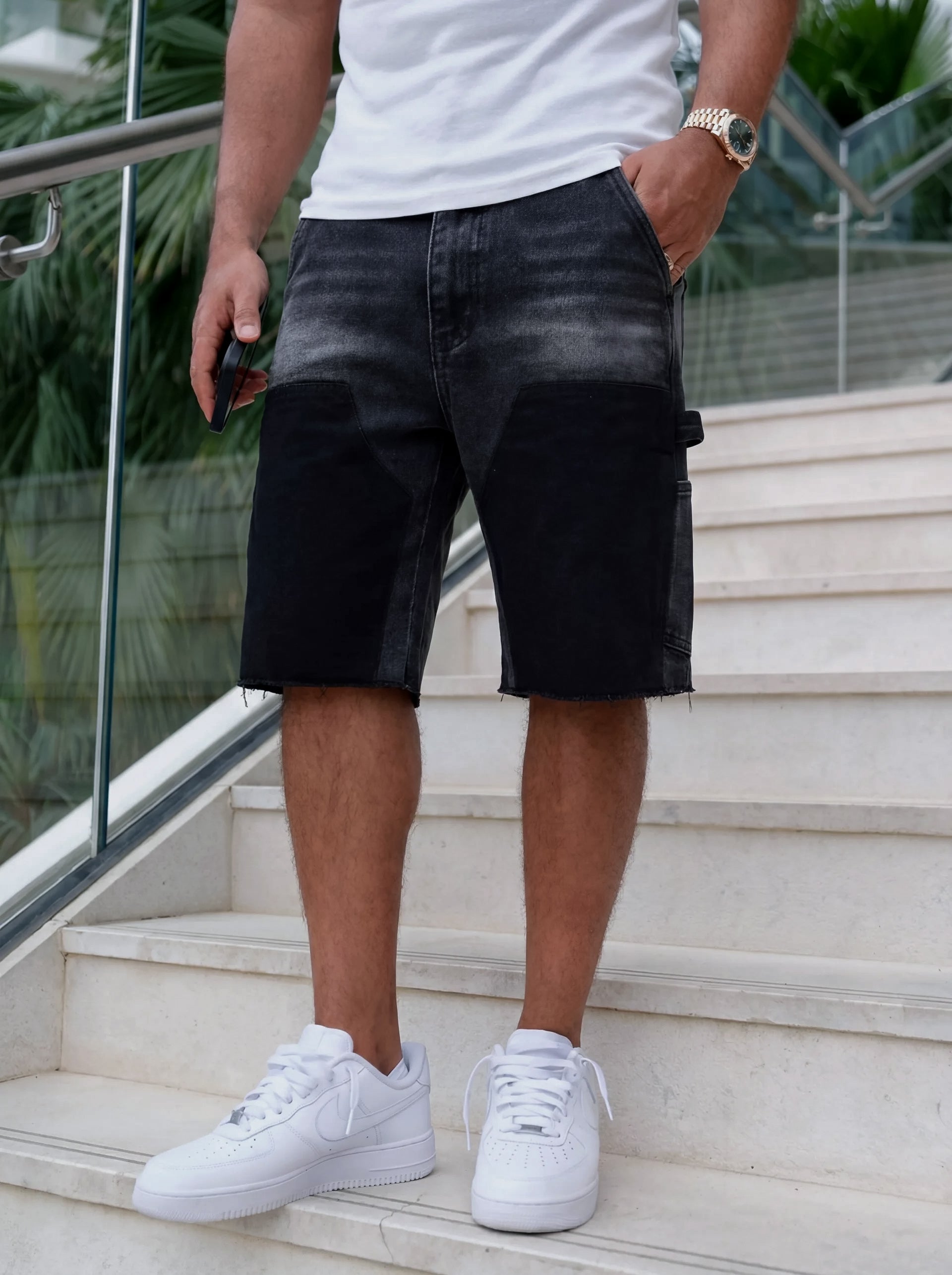 WASHED CARPENTER DENIM SHORTS